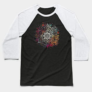 Colorful airbrush ink boho mandala Baseball T-Shirt